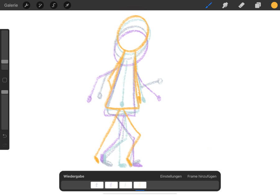 In Procreate hilft der Animationsassistent beim Erstellen von GIFs. In diesem Beispiel bei einem einfachen Walk Cycle.